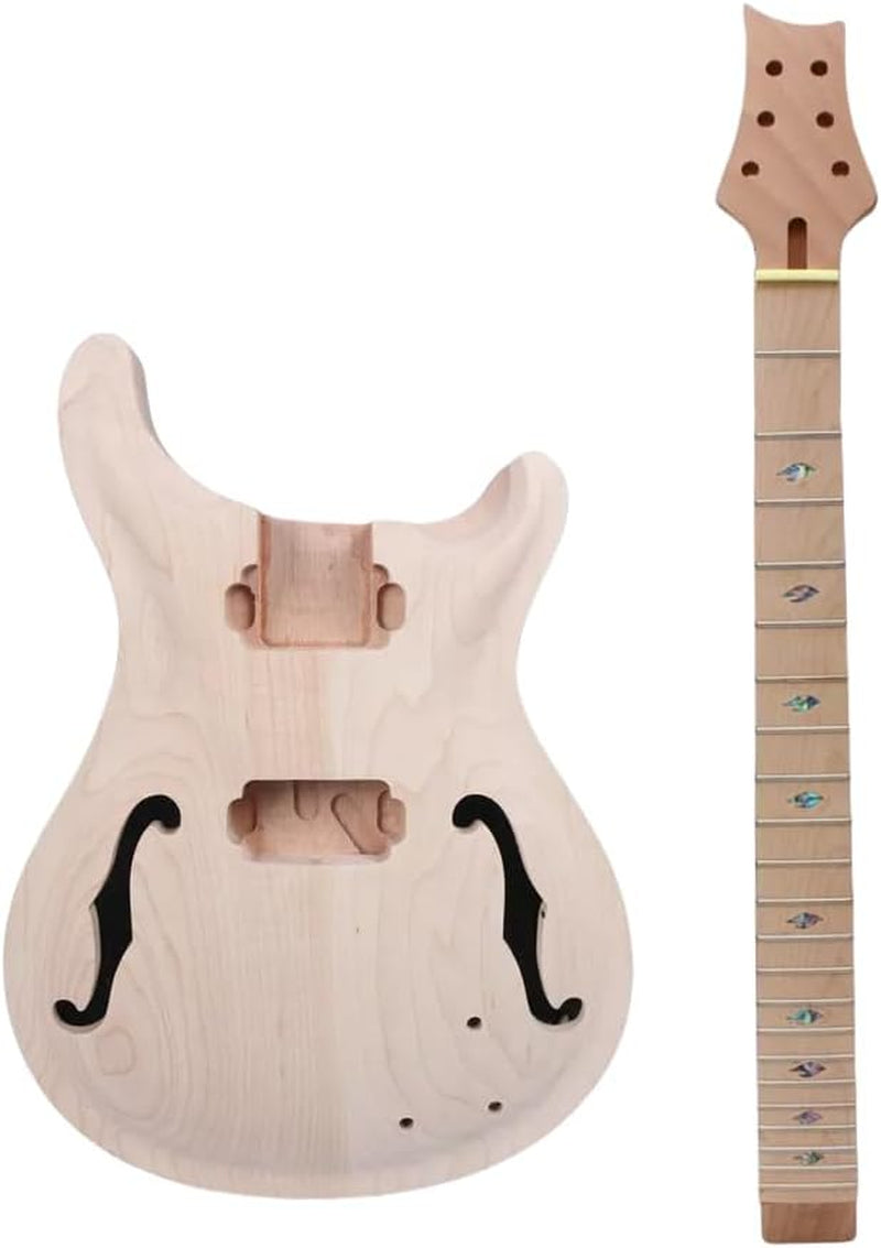 1Set Guitar Kit Guitar Neck 22Fret Unfinished Guitar Body Semi Hollow Mahogany Maple Fretboard DIY Guitar