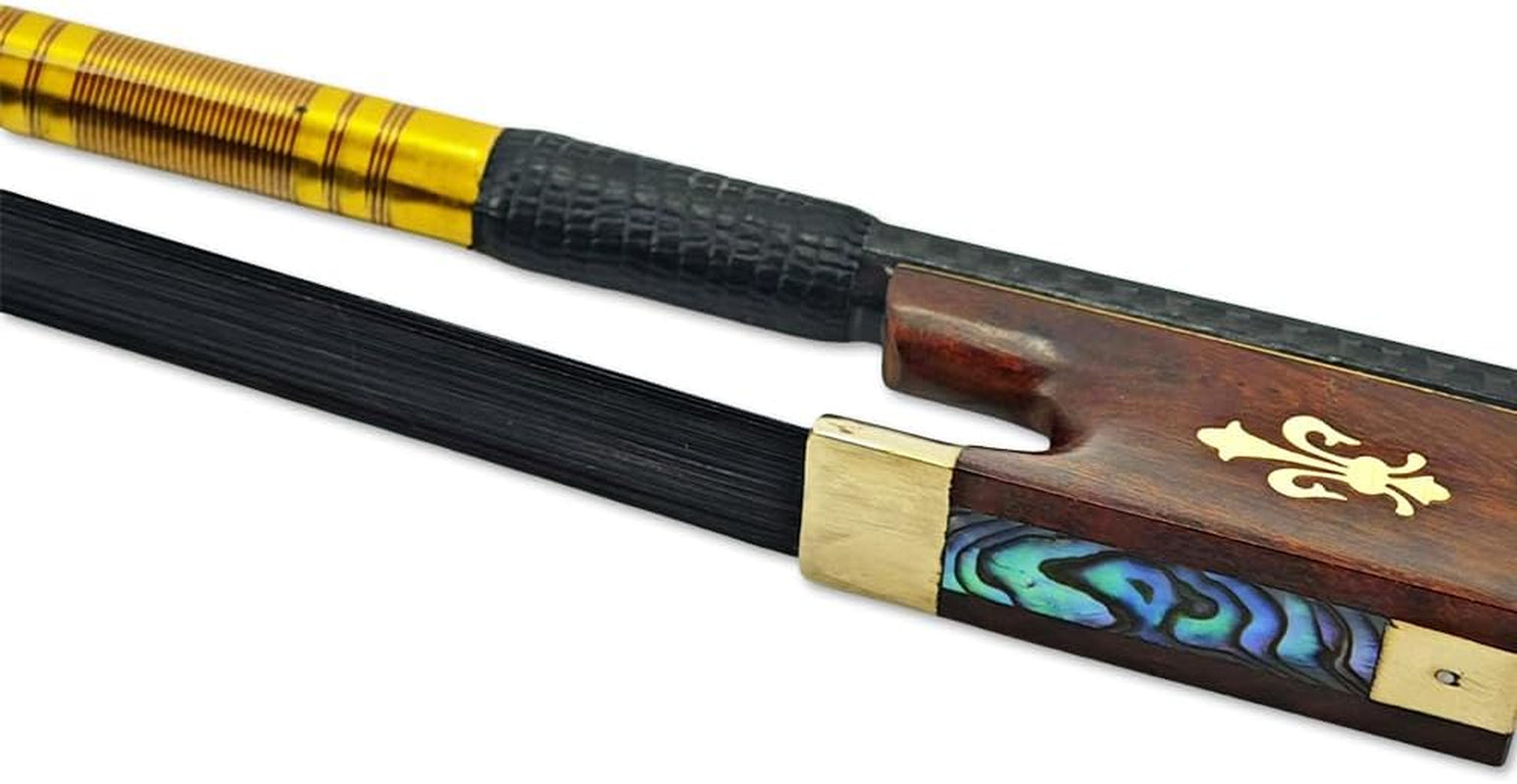 Carbon Fiber 4/4 Violin Bow Full Size Snakewood Frog with Fleur De Lis Inlay Black Mongolian Bow Hair Well Balanced& Pernambuco Level