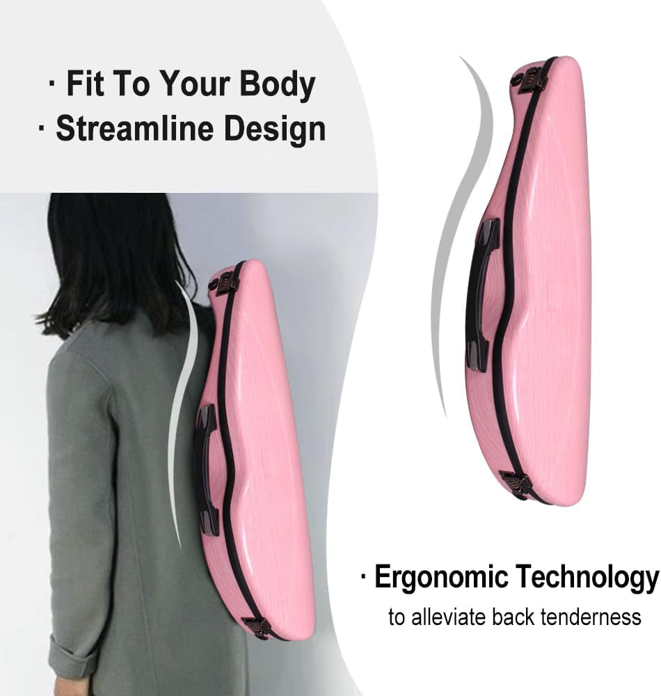 Violin Case 4/4 Full Size 1.9Kg Carbon Fiber Half round Shape Viloin Bag with Strap Combination Lock and Accessories Bag Pink