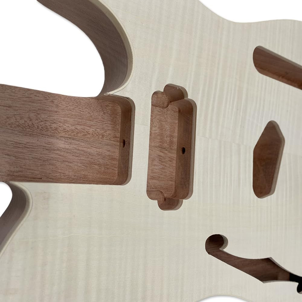 Tl-Style Semi-Hollow Guitar Body–Mahogany with Flame Maple Veneer, F-Hole, Unfinished Diy/Replacement (No Pre-Drilled Holes)