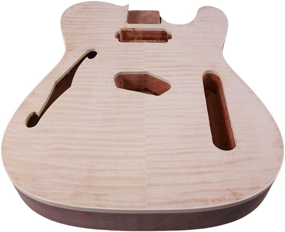 Semi Hollow Electric Guitar Body Mahogany H-S/H Pickup Flame Maple Veneer, Handcrafteg Guitar Replacement Unfinished DIY (H-S Pickup)
