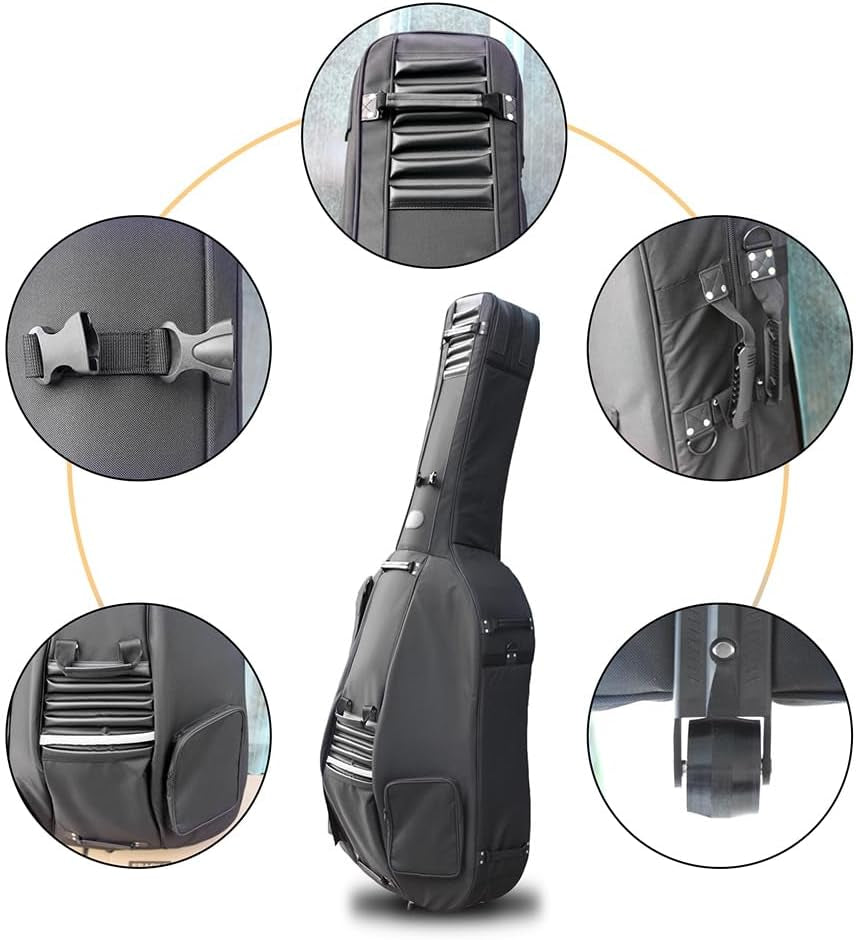 3/4 Upright Bass Gig Bag with Adjustable Backstrap&Handle&Wheel&More Storage Pockets Double Bass Bag for Musicians Durable and Portable Black