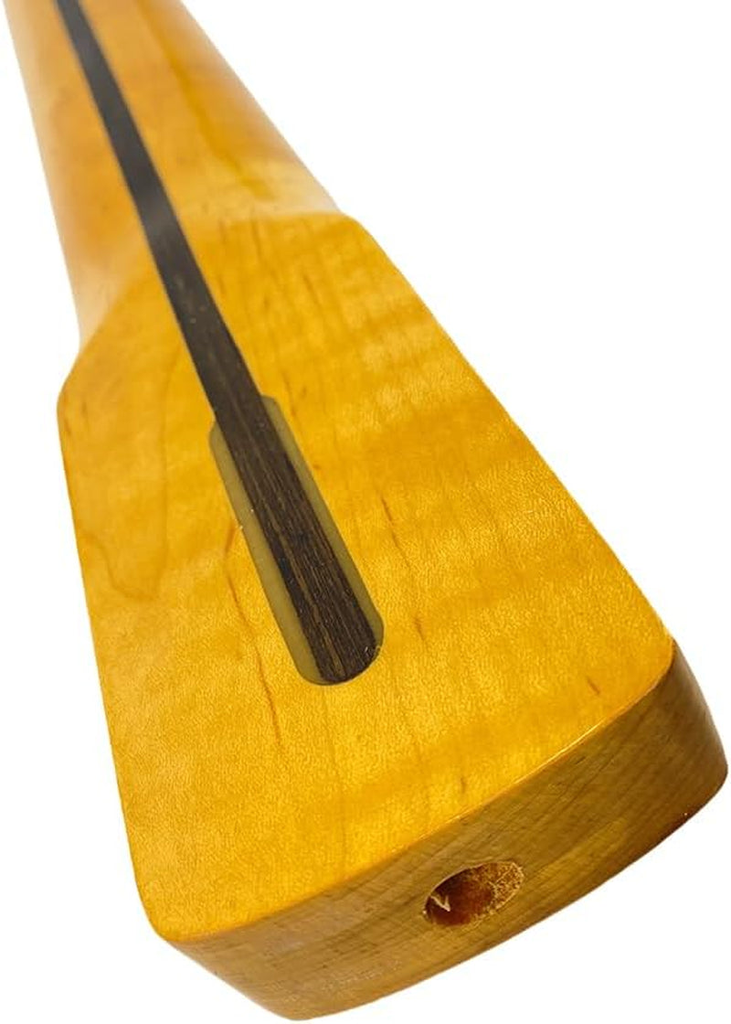 Electric Guitar Neck Tiger Striped 21 Fret 25.5 Inch Flame Maple Yellow Paint for Building Guitar