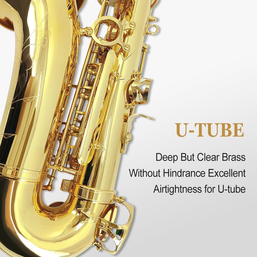 Alto Saxophone Beginner Kit for Adults & Students - Eb Gold Lacquer Full Brass Instrument with Case, Reeds, Mouthpiece & Cleaning Kit - Professional Sound & Easy to Play (Gold)