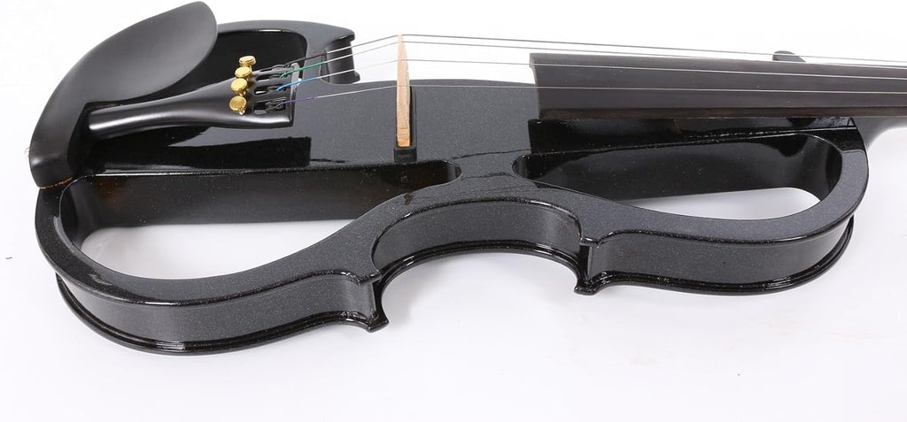 16Inch Silent Electric Viola Solid Wood 4 String with Ebony Fittings&Hard Case& Brazilwood Bow&Aux Cable&Cleaning Cloth Black