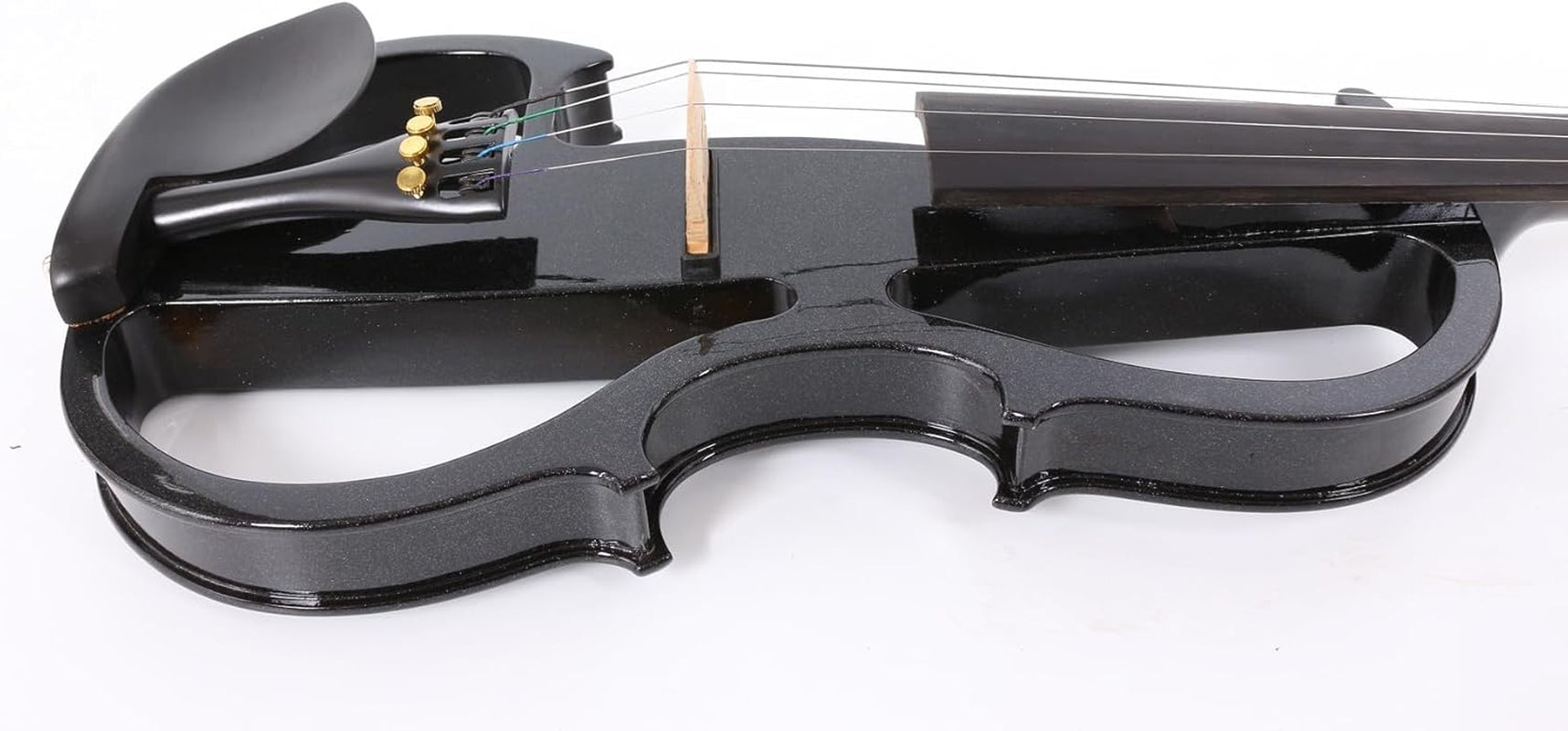 16Inch Silent Electric Viola Solid Wood 4 String with Ebony Fittings&Hard Case& Brazilwood Bow&Aux Cable&Cleaning Cloth Black