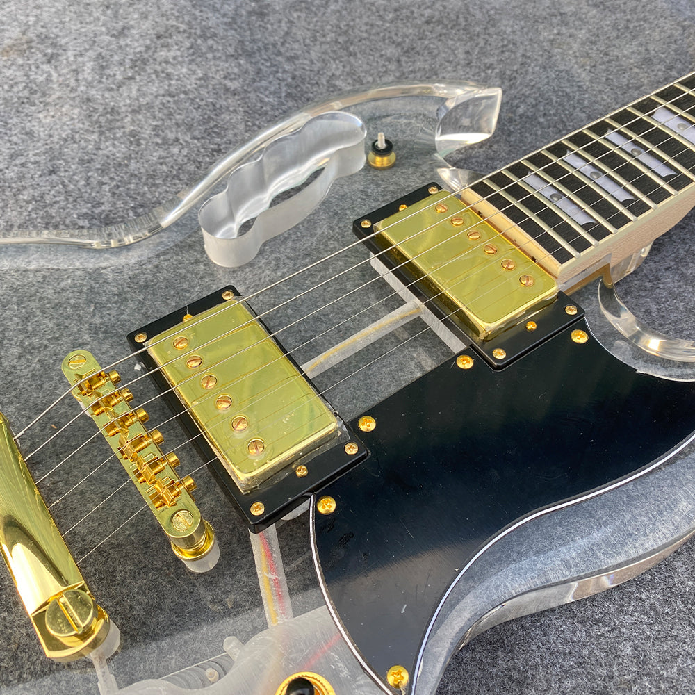 LED Light Electric Guitar Transparent Acrylic Body Crystal Guitar Maple Neck Sweet Tone (Kit-Led-Sg)