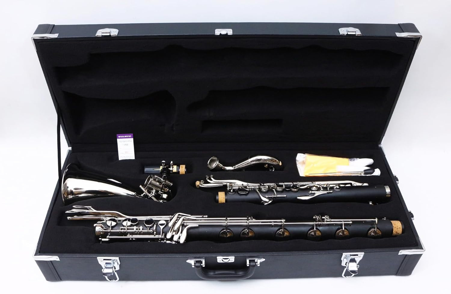 Professional Bass Clarinet Low C Silver Nickel Plated Keys with Case Rich Sound Musical Instrument Student Clarinet (Low C)