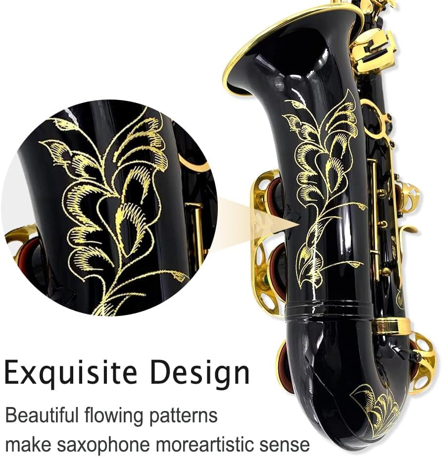 Alto Saxophone Eb for Beginners - Complete Saxophone Kit with Hard Case, Mouthpiece, Neck Strap, Reeds, Cleaning Kit - Ideal for Students & Professionals (Black)