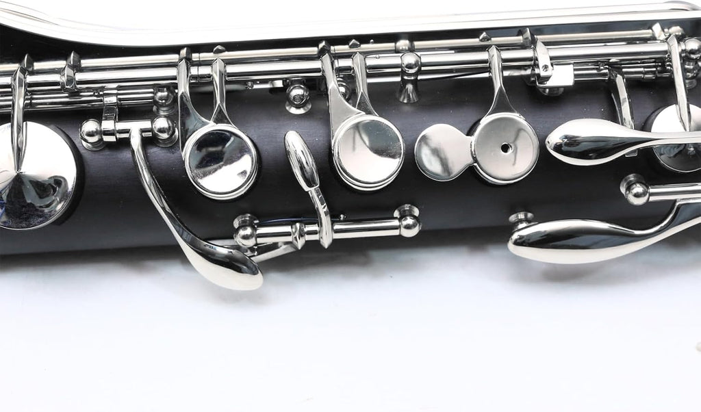 Professional Bass Clarinet Low C Silver Nickel Plated Keys with Case Rich Sound Musical Instrument Student Clarinet (Low C)