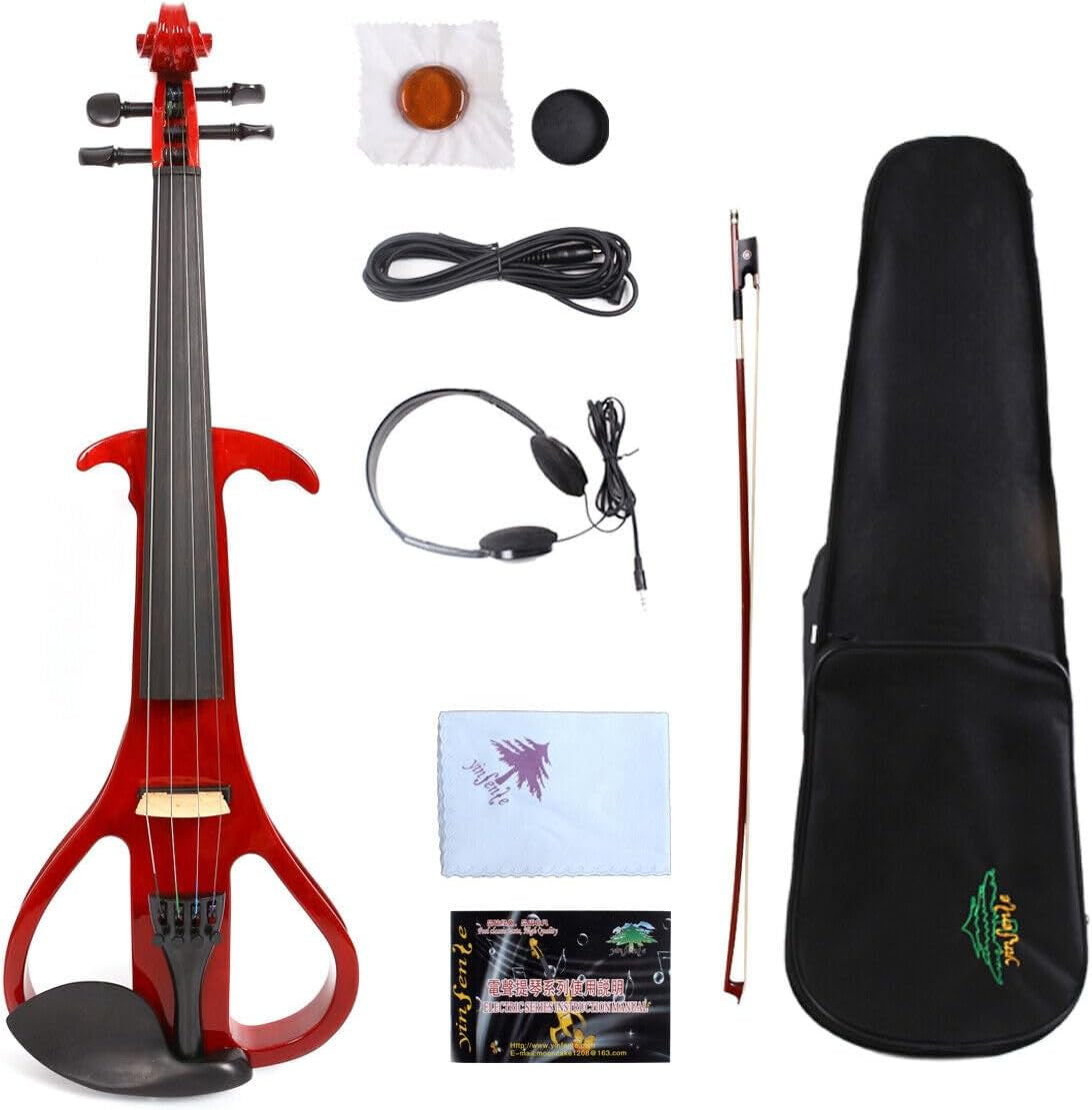 Electric Violin 4/4 Full Size, 4 Strings Silent Violin for Beginners， Student, with Headphones, Case, Rosin, Cable, Bow