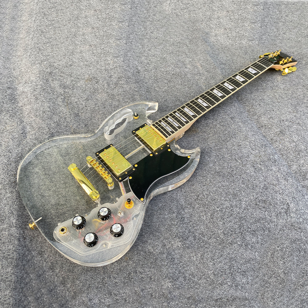 39 inch Electric Guitar Kit Transparent Acrylic Guitar Solid Body Electric Guitars for Beginners with Maple Neck Rosewood Fretboard& LED Light Blue,Tremolo Bra,Cable HH