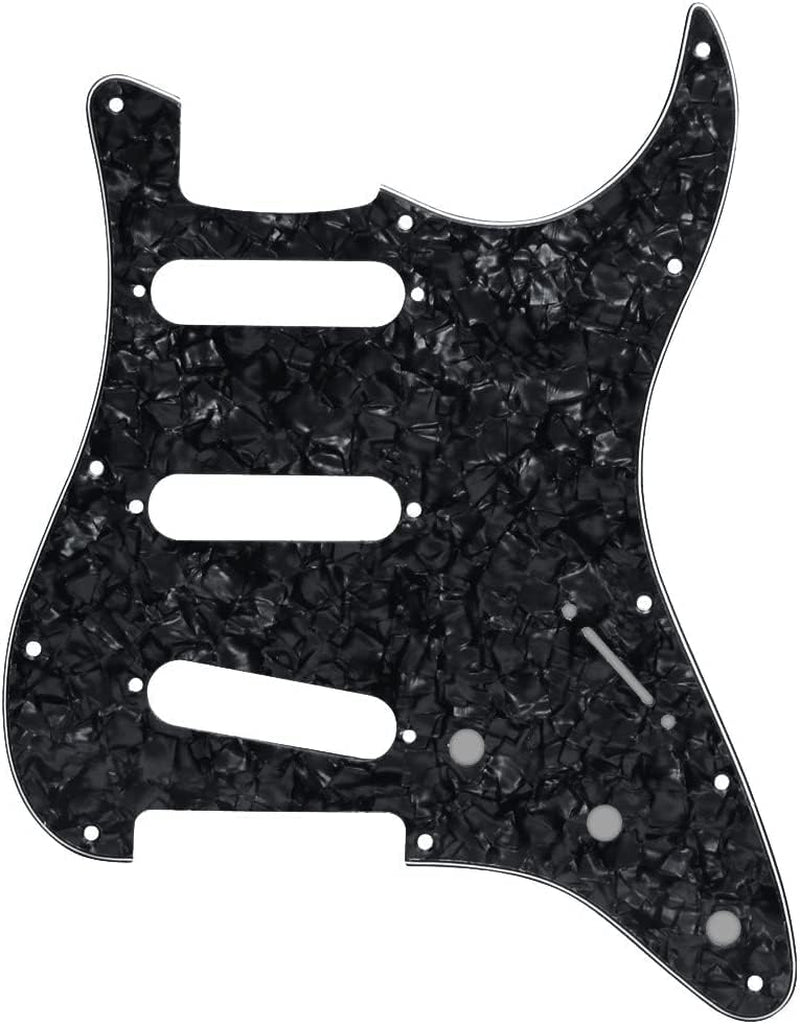 11 Hole Strat Pickguard SSS 3 Single Coil Pickups Scratch Plate with Pickguard Screws, Silver Mirror Style (Black Pearl)