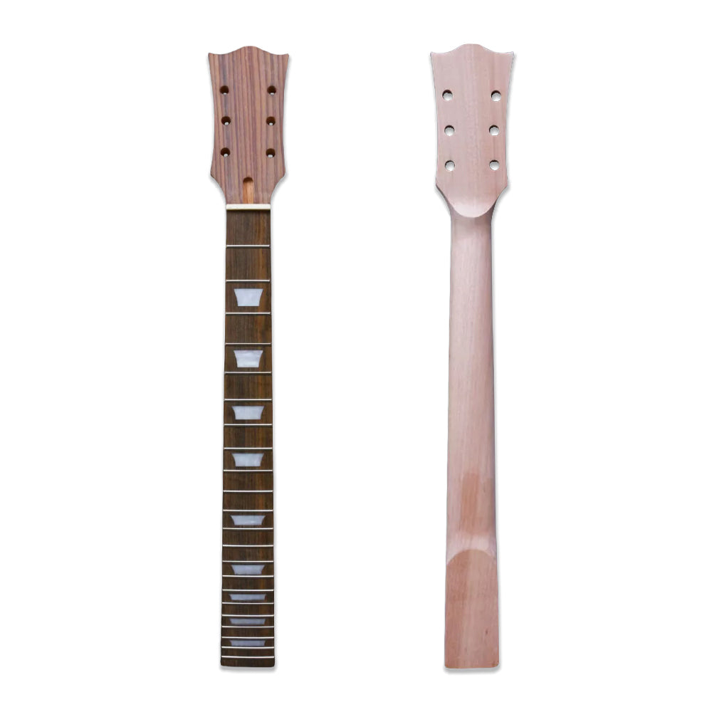 Mahogany Electric Guitar Neck with Binding 22Fret 24.75Inch Rosewood Fretboard Trapezoid Inlay Bolt on Guitar Neck Replacement Black Head Unfinished