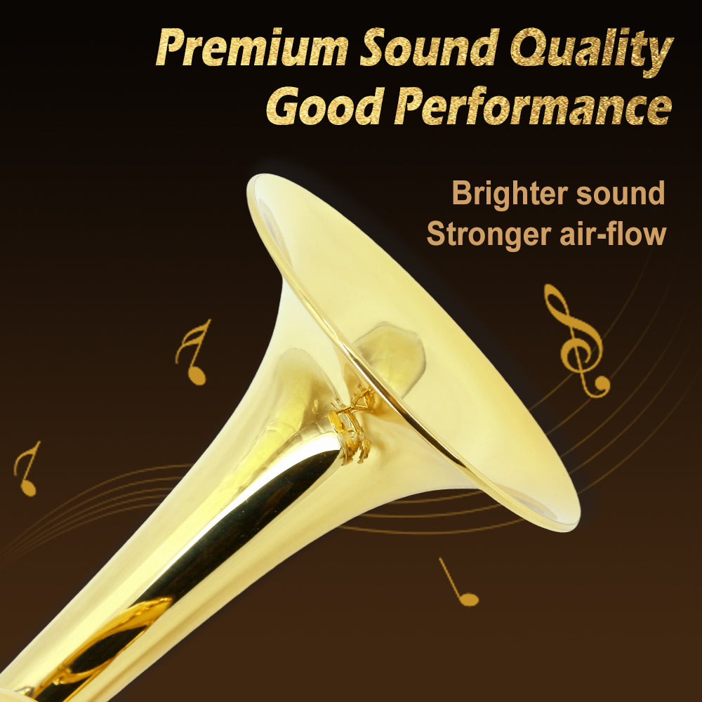 Bb Standard Trumpet Set for Beginner or Advance Student, Brass Student Trumpet Instrument with Hard Case, 7C Mouthpiece, Cleaning Kit,White Gloves Glod