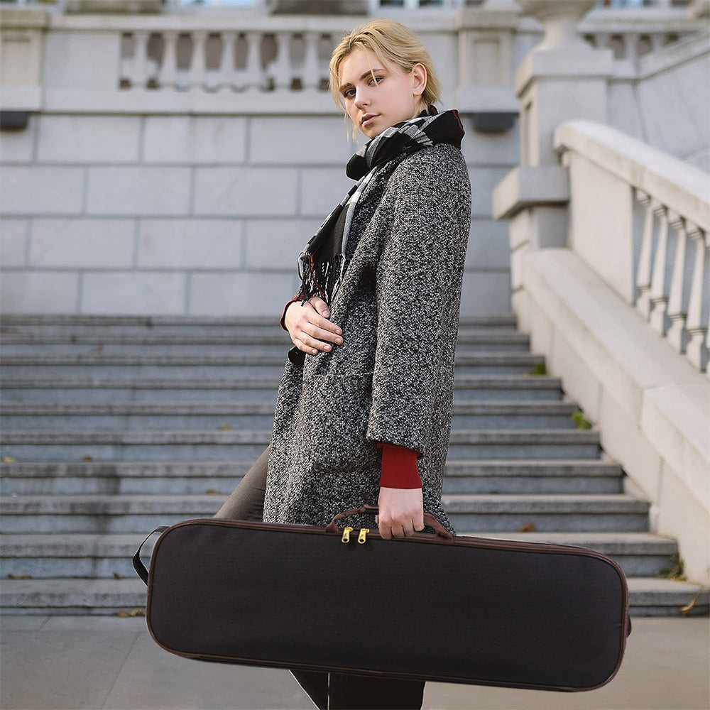 Canvas Violin Box 4/4 Full Size Wooden Oblong Violin Case with Durable Straps 2 Bow Holder Travel Violin Case Bag