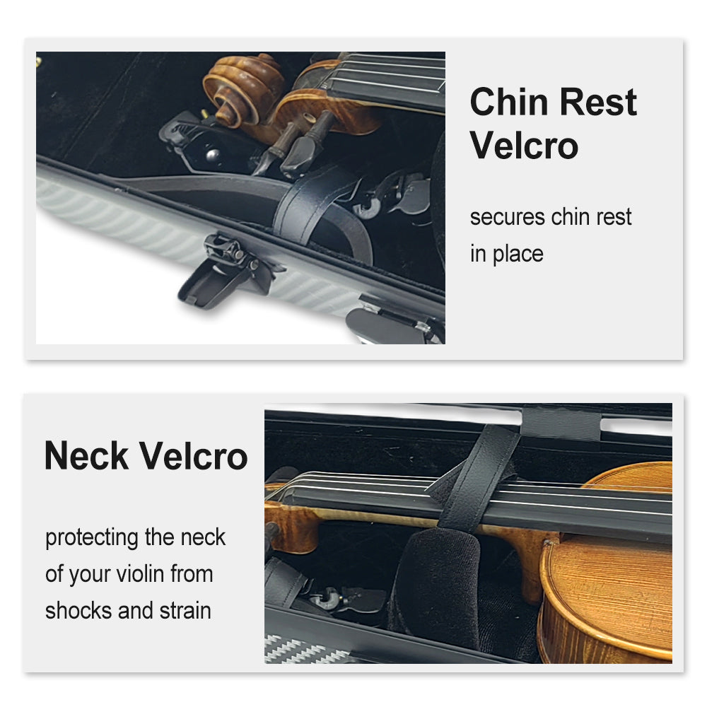 Viola Case 16 Inch Lightweight Carbon Fiber, Adjustable Velcro Neck Pad Suitable for Sizes 15-16.5 Inches, Thickened Lining, Built-In Hygrometer, Sturdy Handle,With Backstraps (Black)