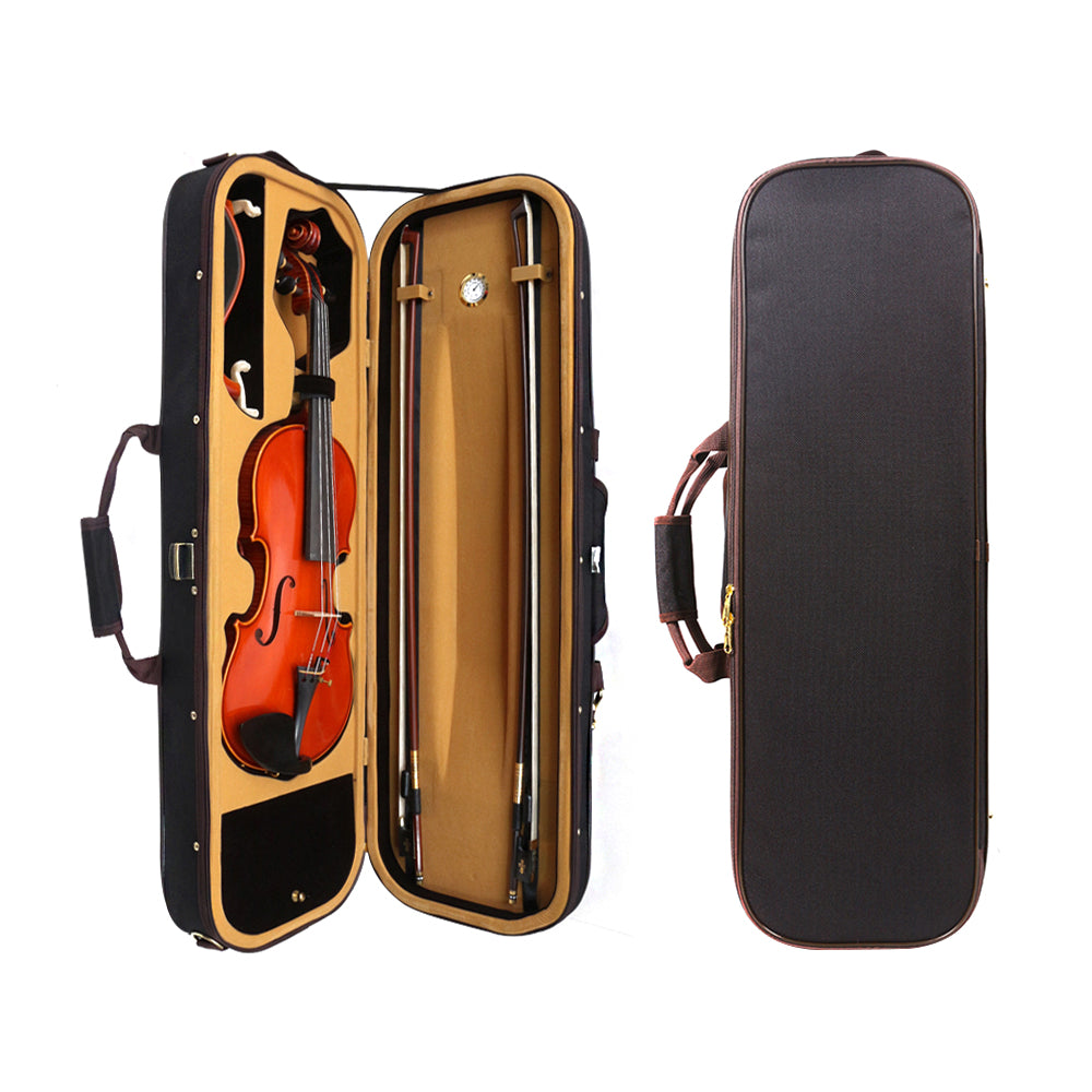 Canvas Violin Box 4/4 Full Size Wooden Oblong Violin Case with Durable Straps 2 Bow Holder Travel Violin Case Bag