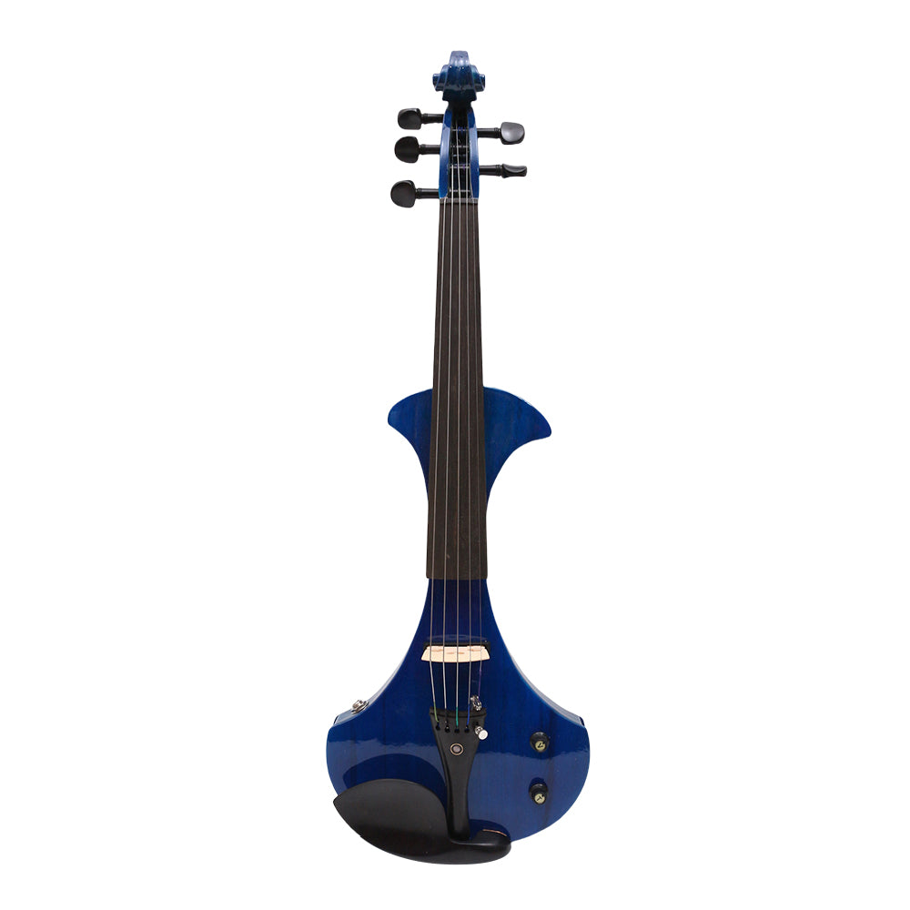 Blue Electric Violin Full Size 5 String Solid Wood Violin 4/4 Size with Ebony Fittings Big Jack Cable with Violin Bow and Case(Blue-5 String)