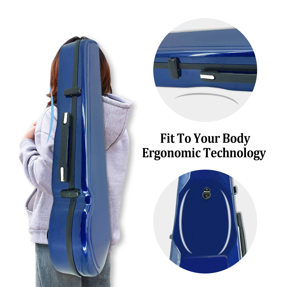 Viola Case 16 Inch, Carbon Fiber Hard Viola Case Backpack, Adjustable Neck Pad for Sizes 15-16.5 Inches, Thickened Lining, Built-In Hygrometer, with Sturdy Handle (Blue)