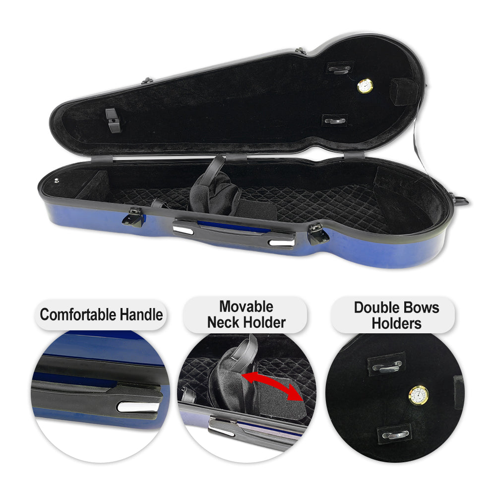 Viola Case 16 Inch, Carbon Fiber Hard Viola Case Backpack, Adjustable Neck Pad for Sizes 15-16.5 Inches, Thickened Lining, Built-In Hygrometer, with Sturdy Handle (Blue)