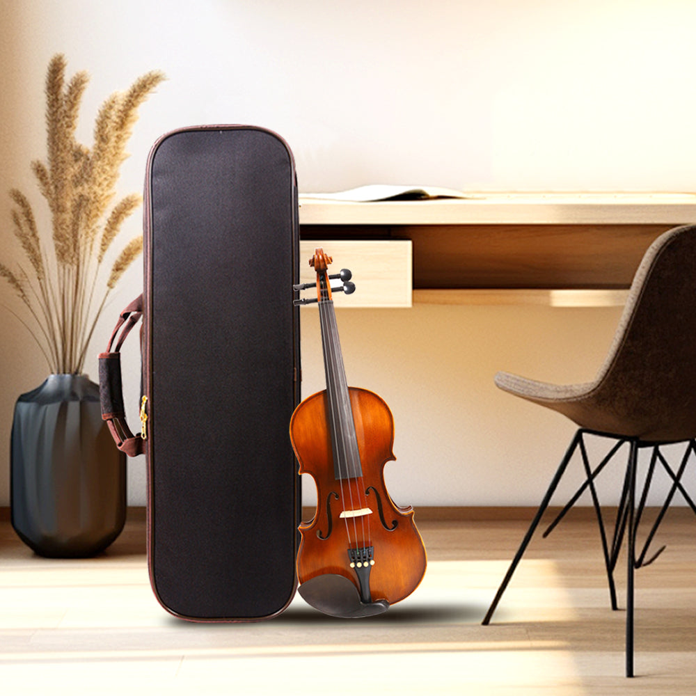 Canvas Violin Box 4/4 Full Size Wooden Oblong Violin Case with Durable Straps 2 Bow Holder Travel Violin Case Bag