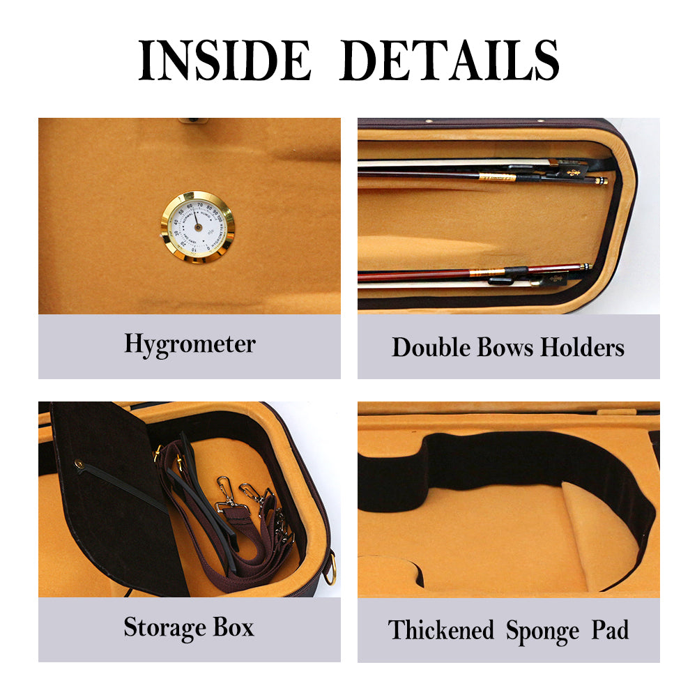 Canvas Violin Box 4/4 Full Size Wooden Oblong Violin Case with Durable Straps 2 Bow Holder Travel Violin Case Bag