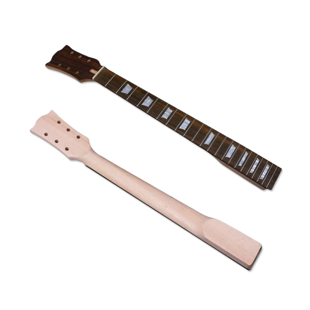 Mahogany Electric Guitar Neck with Binding 22Fret 24.75Inch Rosewood Fretboard Trapezoid Inlay Bolt on Guitar Neck Replacement Black Head Unfinished