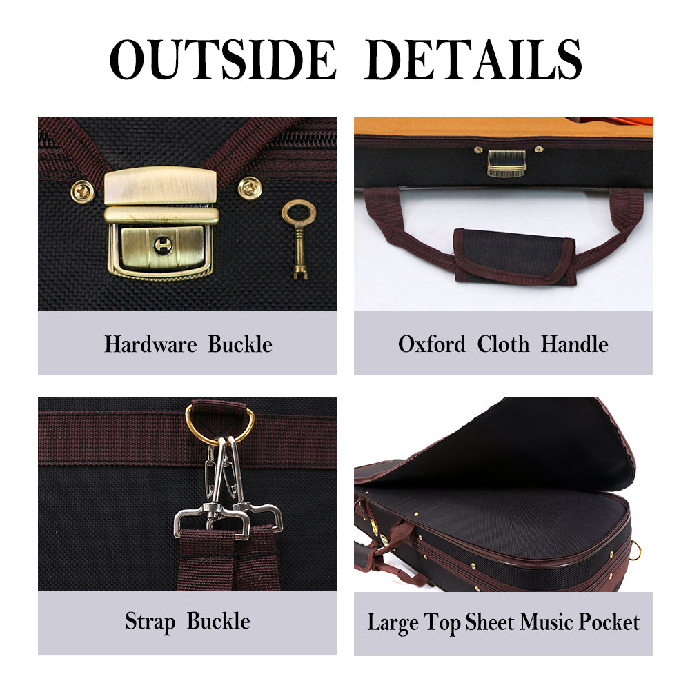 Canvas Violin Box 4/4 Full Size Wooden Oblong Violin Case with Durable Straps 2 Bow Holder Travel Violin Case Bag