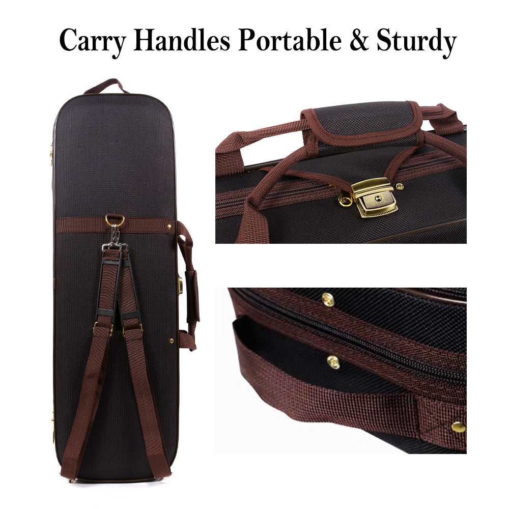 Canvas Violin Box 4/4 Full Size Wooden Oblong Violin Case with Durable Straps 2 Bow Holder Travel Violin Case Bag