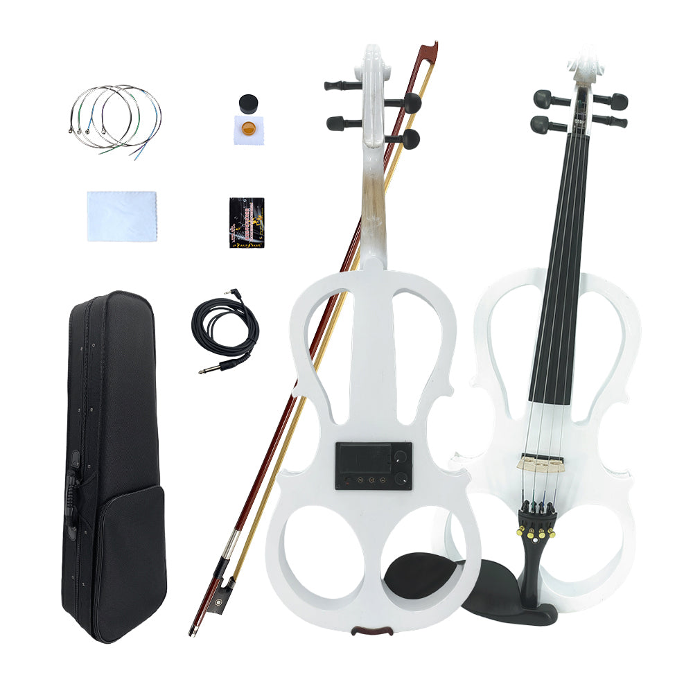 Yinfente Electric Viola White 16inch Solid Wood For Beginner,Adult,4 String Professional,Silent Electric Viola With Ebony Fittings