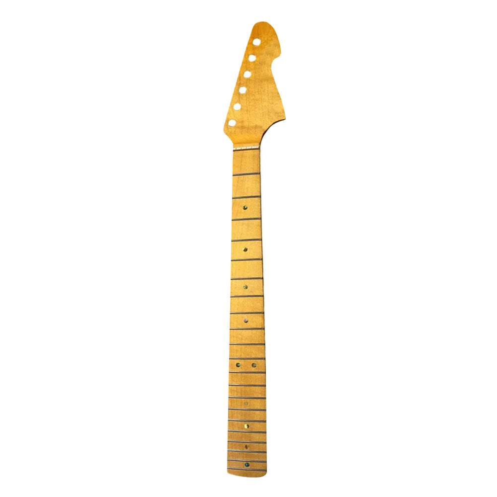 Yinfente Electric Guitar Neck Tiger Striped 21 Fret 25.5 Inch Flame Maple Yellow Paint for Building Guitar