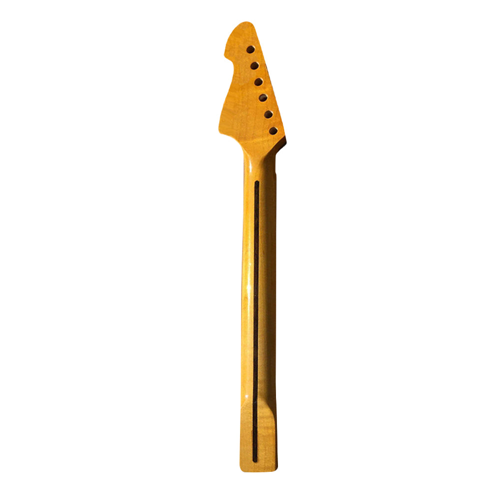 Yinfente Electric Guitar Neck Tiger Striped 21 Fret 25.5 Inch Flame Maple Yellow Paint for Building Guitar