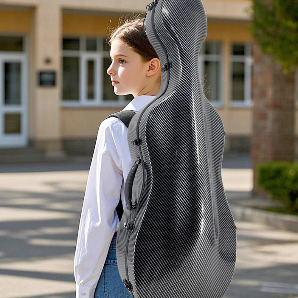 Yinfente Cello Case 1/2 Size Carbon Fiber Lightweight Cello Box with Combination Lock Wheels Straps Strong