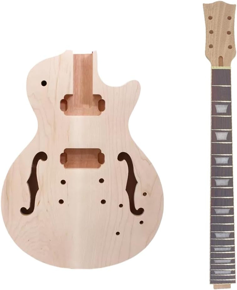 1Set Guitar Kit Guitar Neck 22Fret 24.75Inch Semi Hollow Guitar Body Maple Fretboard DIY Guitar Set in Heel