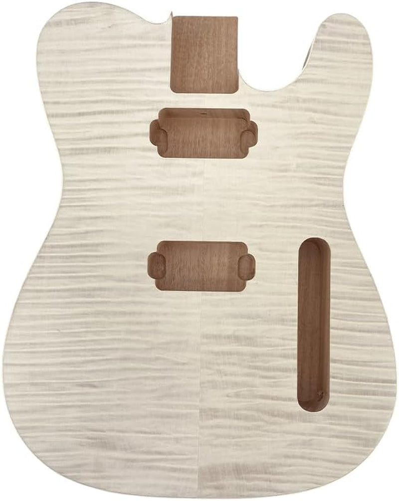 Electric Guitar Body Replacement Mahogany Maple Wood Guitar Body for Tele Guitar Unfinished 25.5 Inch Scale Flame Maple Veneer HH Pickups