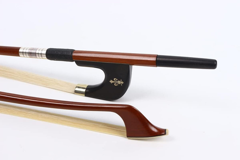 1/2 Upright Bass Bow Advance Brazilwood Germany Bows Ebony Frog Natural Bow Hair Pearl Inlay Half Size