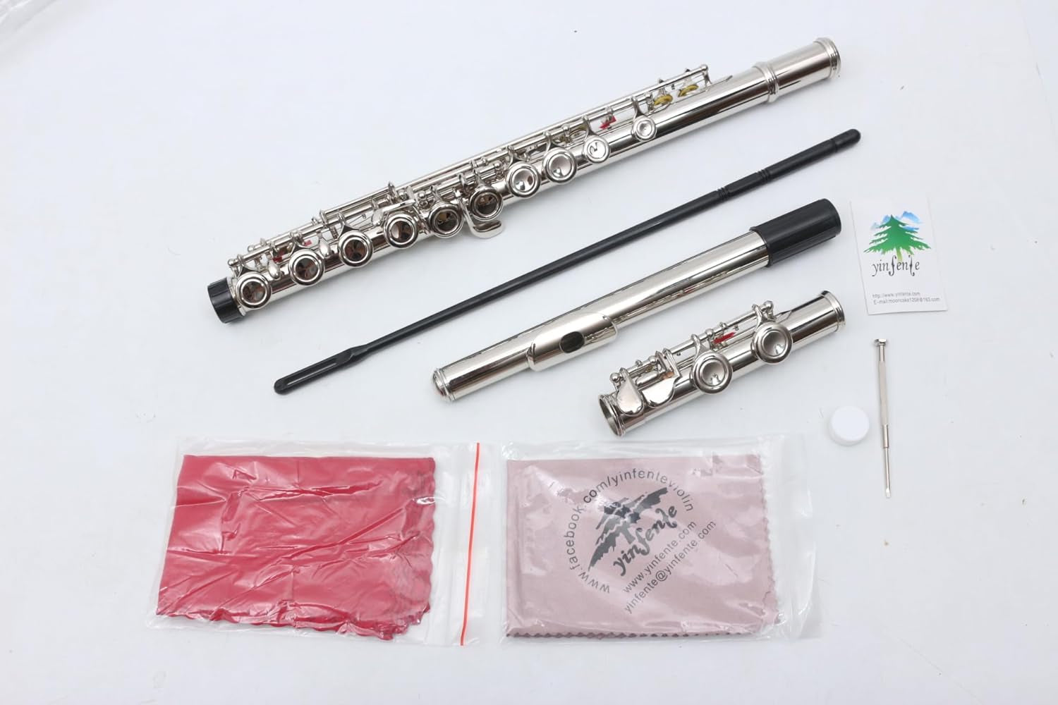 16 Hole C Flute with Gloves, Cleaning Rod, Case, Tuning Key and Extra Reeds - Nickel Silver Body, Closed Hole, for Student and Beginner