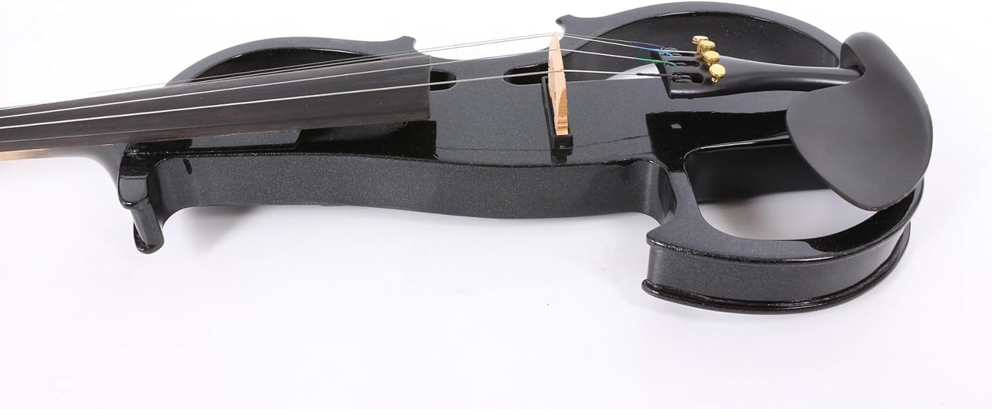 16Inch Silent Electric Viola Solid Wood 4 String with Ebony Fittings&Hard Case& Brazilwood Bow&Aux Cable&Cleaning Cloth Black