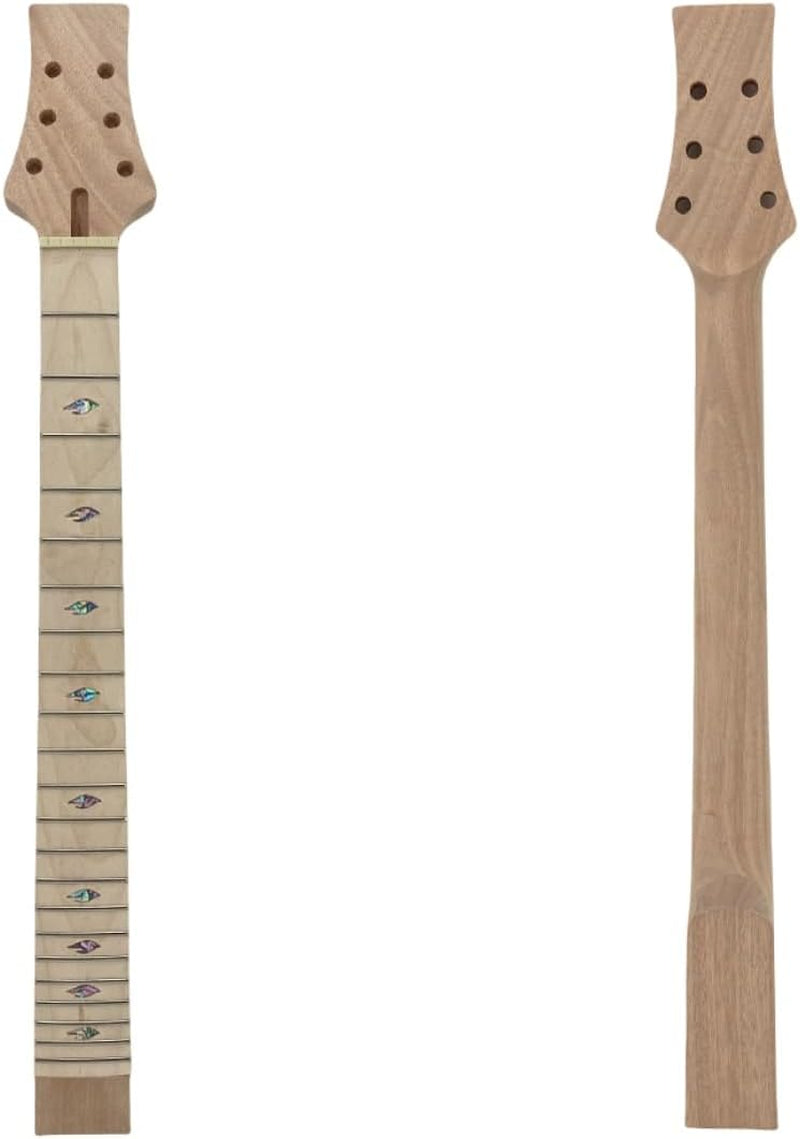 Electric Guitar Neck 22 Fret 24.75 Inch Mahogany Wood with Maple Fretboard Nice Inlay Set in Heel DIY Guitar Project Replacement