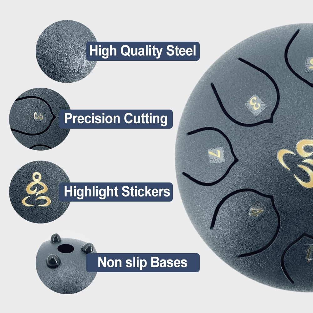Steel Tongue Drum 6 Inches 8 Notes, Rain Drum for outside with Music Book, Drum Mallets Meditation Rain Chime, Musical Instruments for Family, Friends
