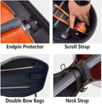 Carbon Fiber Cello Case 4/4 Full Size Hard Shell with Lock & Backpack Straps,Wheels 3.8Kg Lightweight Hard Case for Student