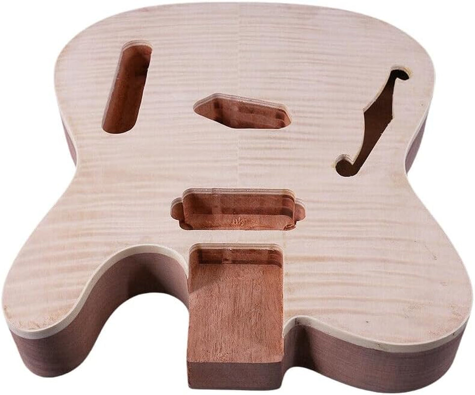 Semi Hollow Electric Guitar Body Mahogany H-S/H Pickup Flame Maple Veneer, Handcrafteg Guitar Replacement Unfinished DIY (H-S Pickup)