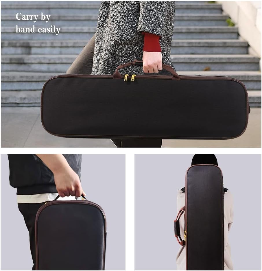 Wooden Violin Case 4/4 Full Size, Oblong Hard Case for 4/4 Violin with Adjustable Straps&2 Bow Holder& Built-In Hygrometer Canvas Violin Bag