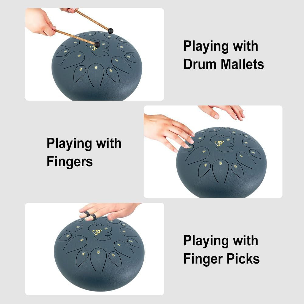 12 Inches 15 Notes Rain Drum for Outside,Steel Tongue Drum with Mallets & Storage Bag,Meditation Rain Chime for Adults,Friends,Family