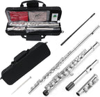 16 Hole C Flute with Gloves, Cleaning Rod, Case, Tuning Key and Extra Reeds - Nickel Silver Body, Closed Hole, for Student and Beginner