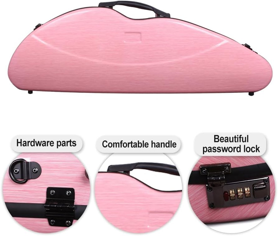 Violin Case 4/4 Full Size 1.9Kg Carbon Fiber Half round Shape Viloin Bag with Strap Combination Lock and Accessories Bag Pink