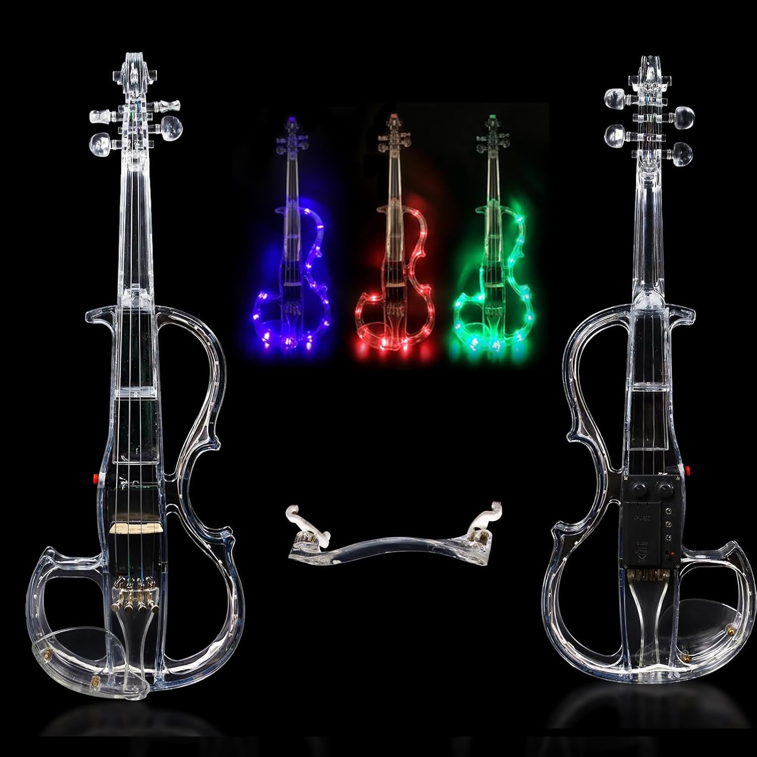 Electric Violin 4/4 Full Size Transparent Acrylic Body Led Light Three Colors Led Bow Case Transparent Violin Shoulder Rest Extra Strings for Beginner