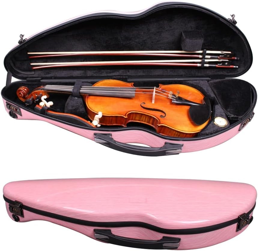 Violin Case 4/4 Full Size 1.9Kg Carbon Fiber Half round Shape Viloin Bag with Strap Combination Lock and Accessories Bag Pink