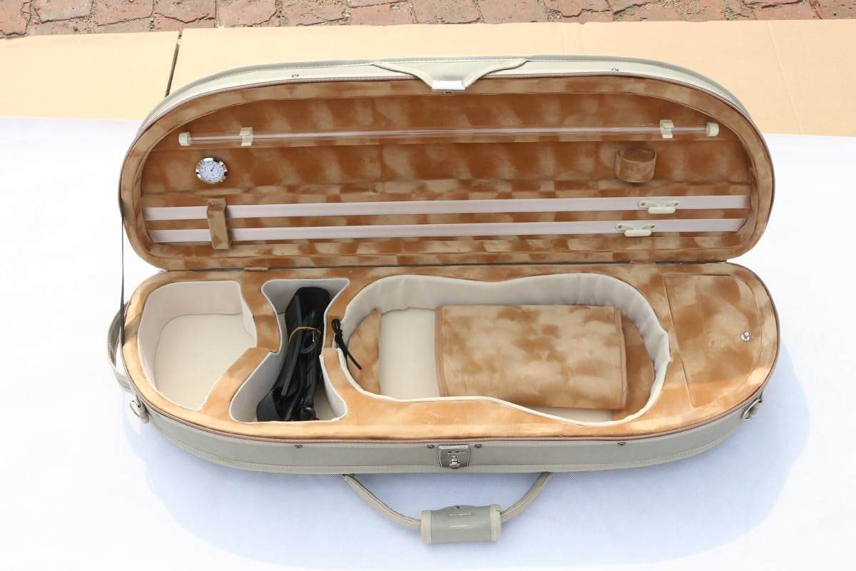 4/4 Violin Case Halfmoon Shape Lightweight with Hygrometer Shoulder Strap Yellow Cream Padding Green Case for Violin (Green)